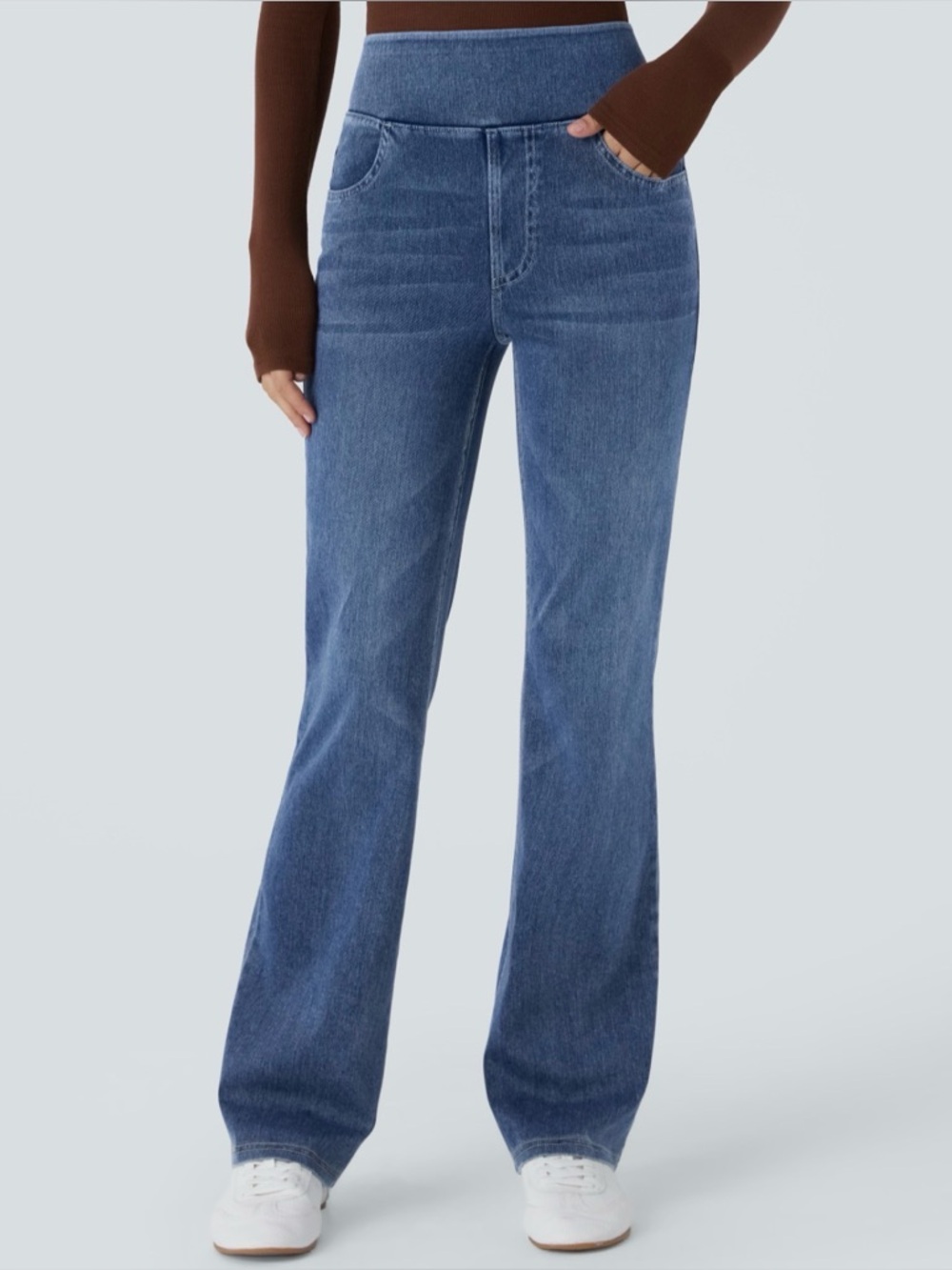 Halara Flex™ High Waisted Pockets Washed Casual Bootcut Jeans M